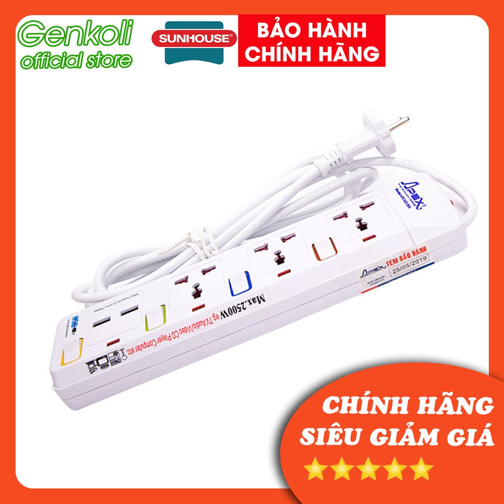 Ổ cắm điện đa năng sunhouse có cổng USB, ổ cắm điện Sunhouse OC2-3RU - Chính hãng giá rẻ