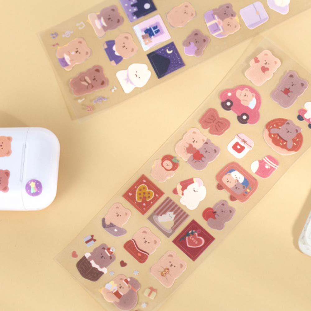 Bộ 2 Miếng Dán Hình Gấu Nhỏ Dễ Thương Dùng Trang Trí Nhật Ký