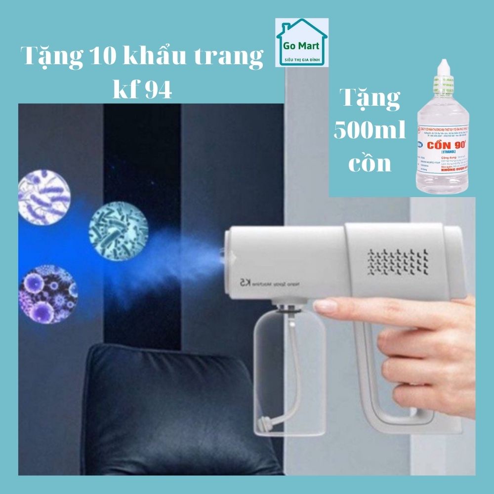 Súng phun khử khuẩn, Nano K5 máy phun khử khuẩn, sát trùng người, hàng hóa, chống dịch, hàng cao cấp 8 tia UV lõi đồng