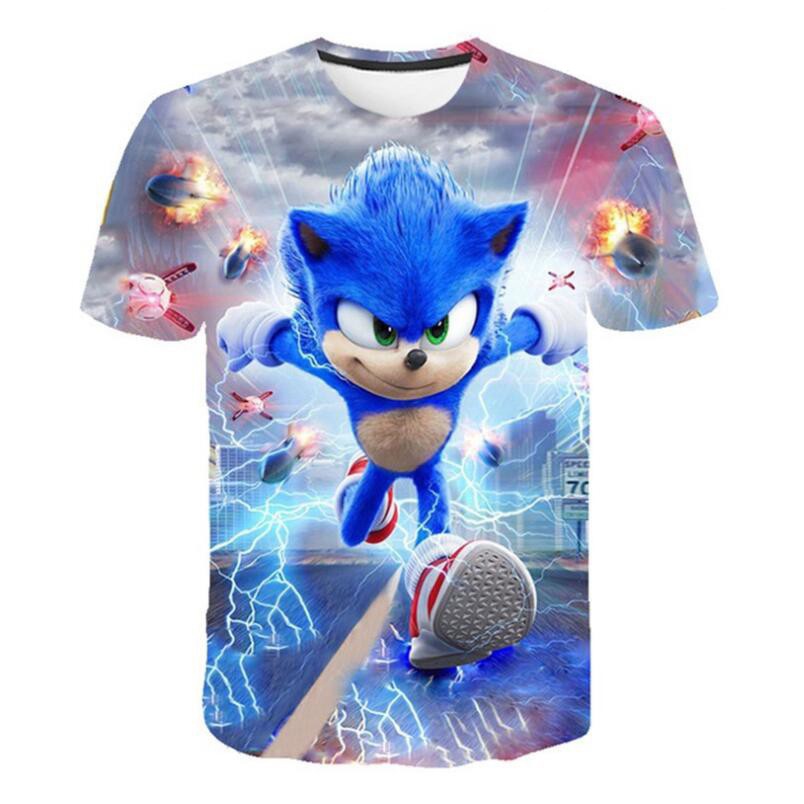 Mùa hè Ngắn tay Bé trai Phim hoạt hình Sonic 3D Cô gái In ấn Trẻ em Quần áo Trẻ em Áo phông
