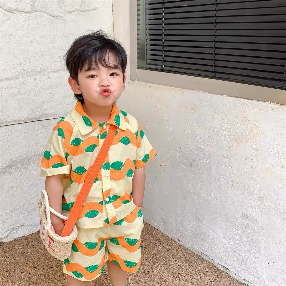 Bộ Sơ Mi Đũi Lượn Sóng - Sơ Mi Đi Biển Cho Bé Trai Và Bé Gái Từ 8-30Kg Ken Store