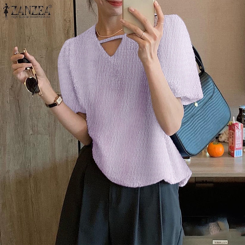 Áo ZANZEA tay phồng cổ chữ V thời trang dành cho nữ