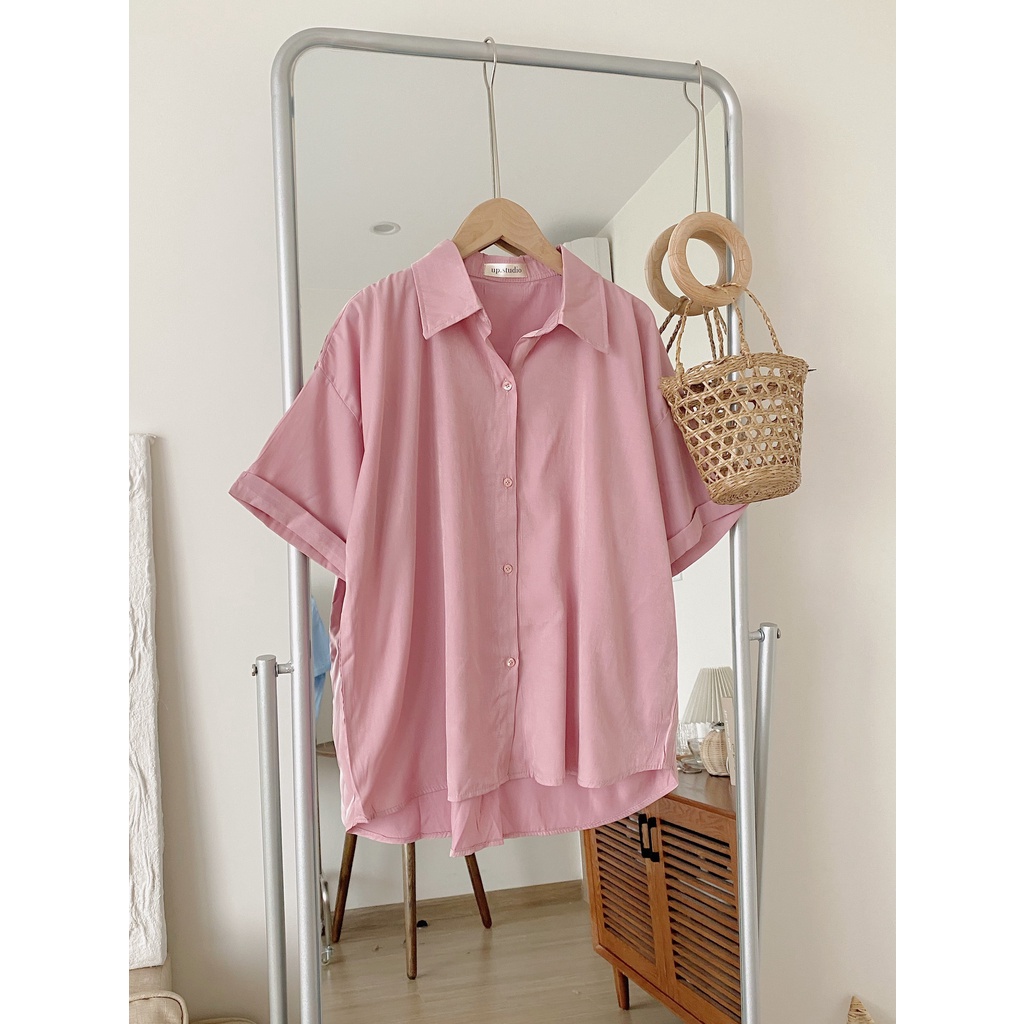 [Ảnh thật/Video]Áo sơ mi lụa cộc tay chất thái cổ đức thiết kế trơn mềm tôn dáng Áo sơ mi form rộng siêu xinh