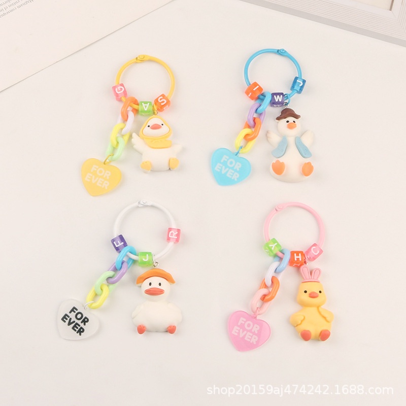 Móc Chìa Khóa Xe Hơi Hình Vịt Vàng / Vịt / Thỏ Đội Mũ Dễ Thương Sáng Tạo