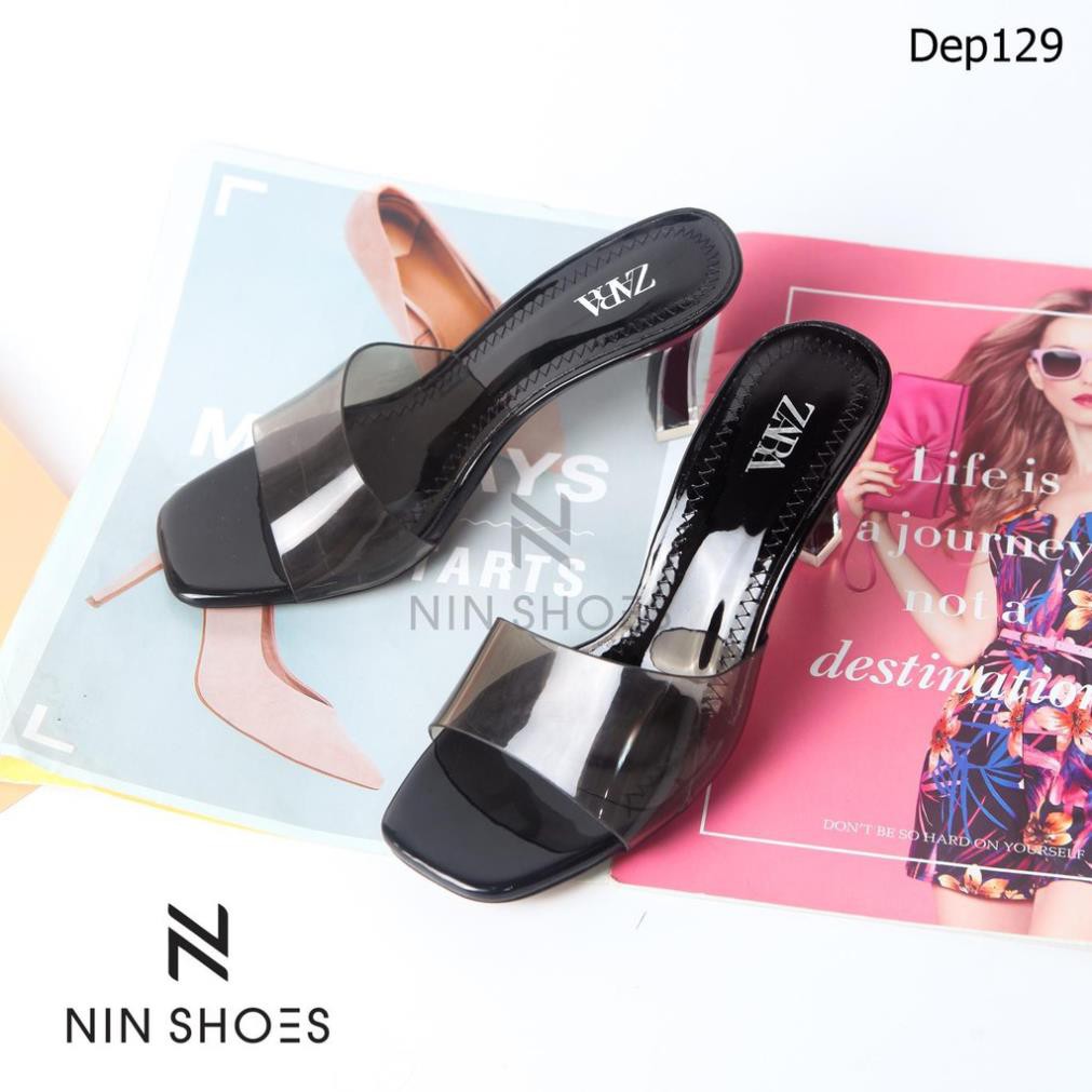 [XẢ KHO] Dép guốc nữ cao 5cm gót nhọn quai ngang mica trong.