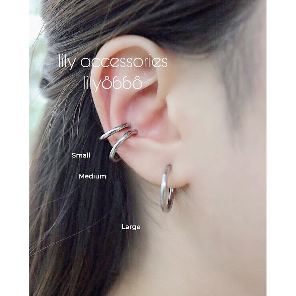 Hoop EarCuff kẹp tai titan tròn nhiều màu, nhiều size cho nam và nữ không cần xỏ lỗ không gỉ set