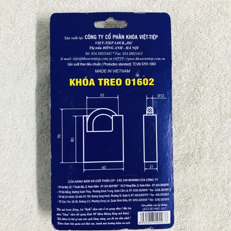 Ổ Khóa treo chống cắt Việt Tiệp 01602 6p chính hãng