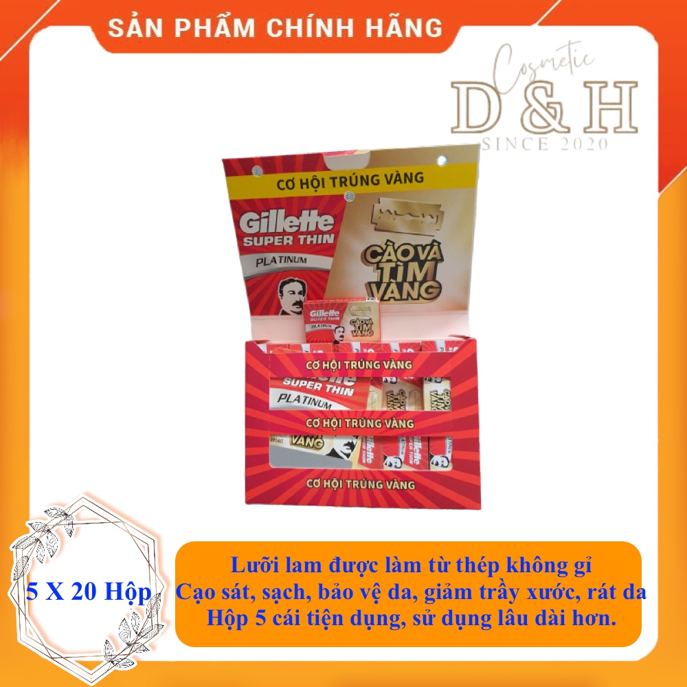 (Bao bì mới) Lưỡi Lam Gillette super thin - Hộp 100 Lưỡi ( 20 hộp nhỏ, mỗi hộp 5 lưỡi) - Freeship - sắc, bén, tiện dụng