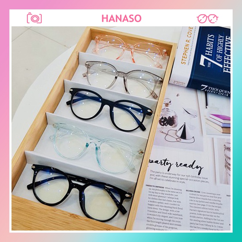 Kính cận thời trang nam nữ mắt kính giả cận gọng tròn chống tia UV phong cách Ulzzang đẹp giá rẻ HANASO 024