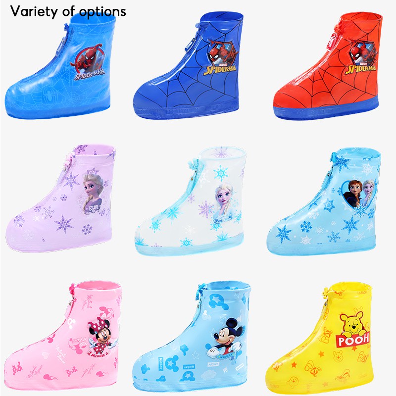 ✌Vỏ Bọc Giày Đi Mưa Bằng PVC Chống Trượt Chống Thấm Nước Chống Trượt Có Khóa Kéo In Hoạt Hình Disney Spiderman / Frozen Dễ Thương Cho Bé