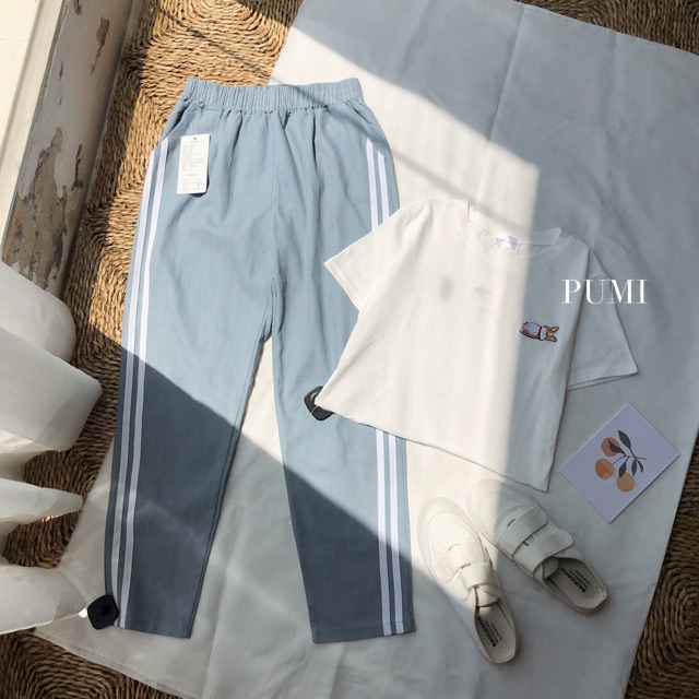Quần baggy nữ 2 sọc lưng thun vải cotton linen co giãn tốt nhiều màu tạo điểm nhấn cá tính dễ phối áo - Pumi
