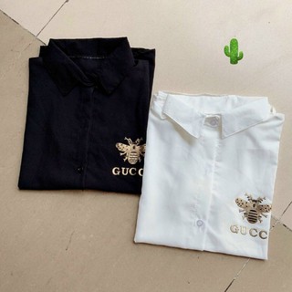 🍓 Áo sơ mi ngắn tay thêu ong kate lụa