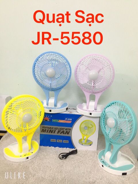 [Mã ELHA22 giảm 5% đơn 300K] Quạt Sạc Tích Điện Có Đèn Mini Fan JR-5580