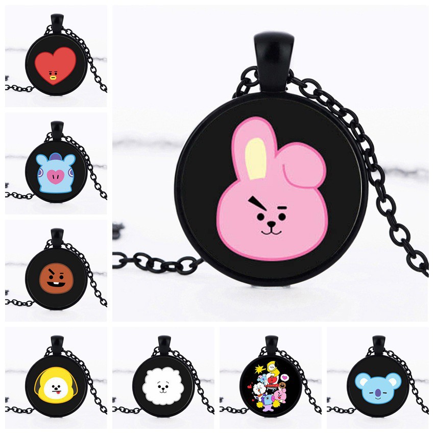 Dây Chuyền Mặt Kính In Hình Hoạt Hình Nhóm Nhạc Bts