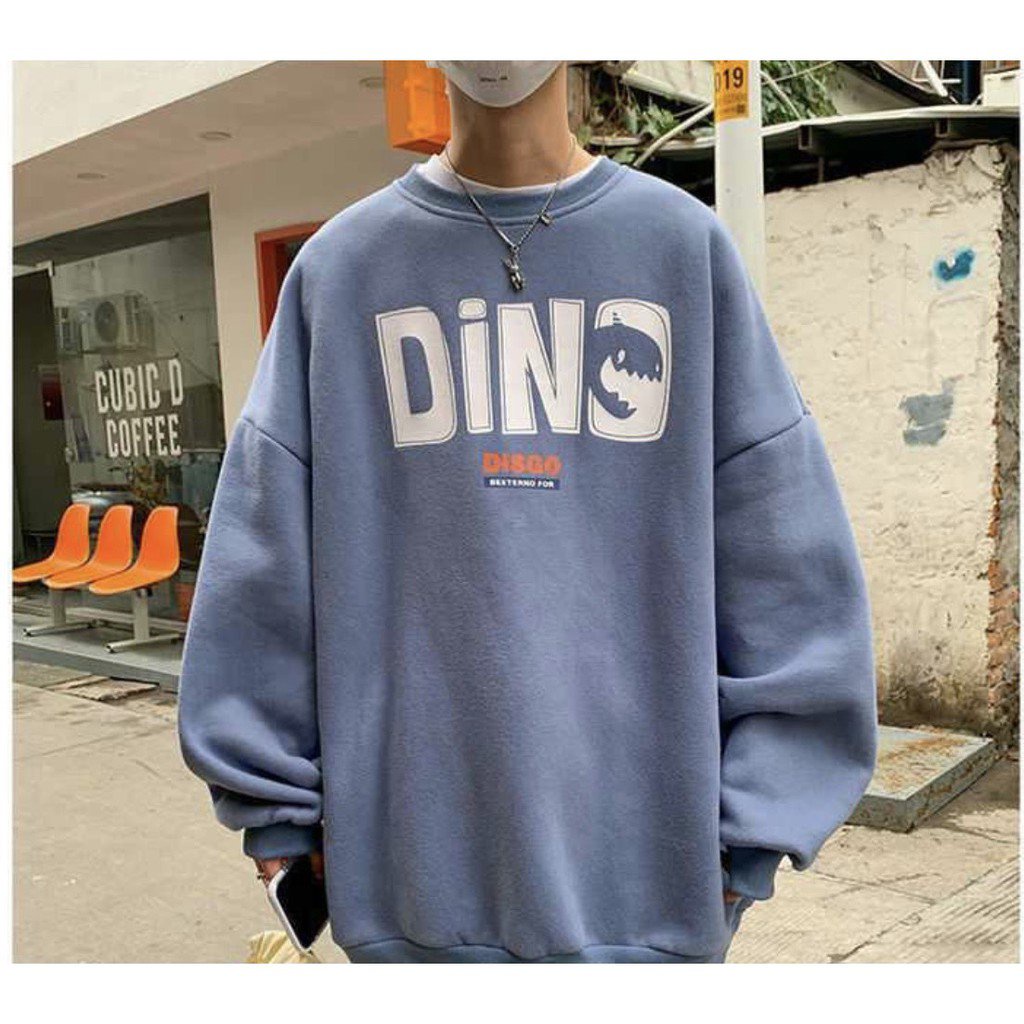 Áo sweater, áo nỉ in hình họa tiết chữ DINO trước ngực form unisex nam nữ mặc đều được