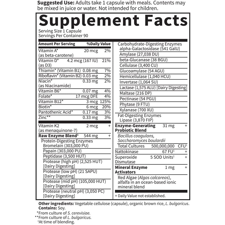 Men Tiêu Hóa Raw Enzyme - Enzyme Phổ Rộng Thực Vật - Hỗ Trợ Tiêu Hóa - Tăng Hấp Thu Dinh Dưỡng - Garden Of Life