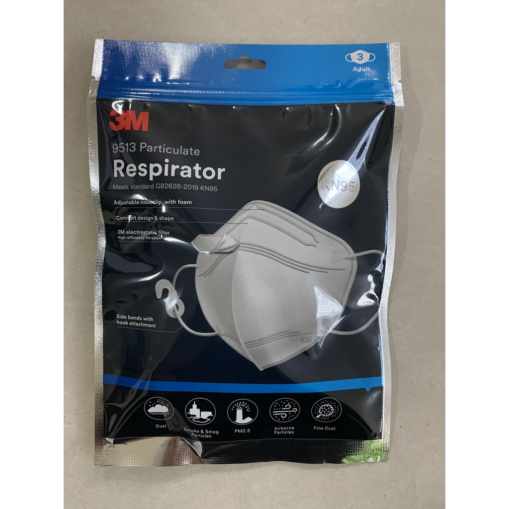 Hộp 45 chiếc khẩu trang chính hãng 3M 9513 KN95 Singapore, màu trắng_Chính hãng Mask3M