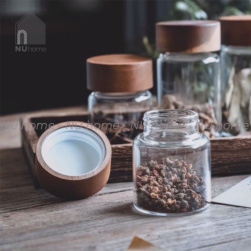 nuhome.vn | Hũ thuỷ tinh nắp gỗ - Gyro, lọ đựng gia vị, hạt, đồ khô được thiết kế đơn giản, đẹp mắt theo phong cách Nhật