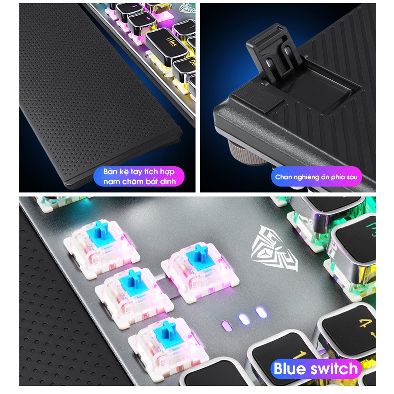 Bàn Phím, Bàn Phím Cơ Chơi Game F2508 Pro Full Size 104 Phím LED RGB Nhiều Chế Độ Cực Đẹp | Kèm Kê Tay Dùng Cho Máy Tính