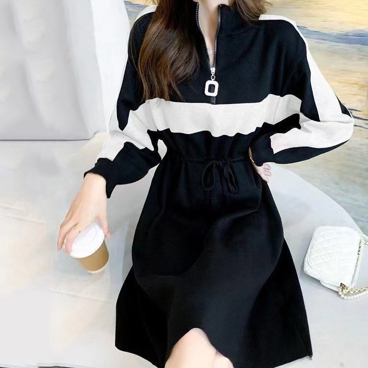 Đầm IELGY cổ lọ dáng rộng màu sắc tương phản thời trang dành cho nữ