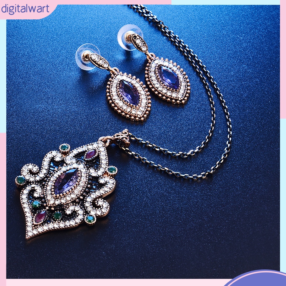 Bộ Vòng cổ + Bông Tai Hình Hoa Đính Kim Cương Giả Phong Cách Ấn Độ