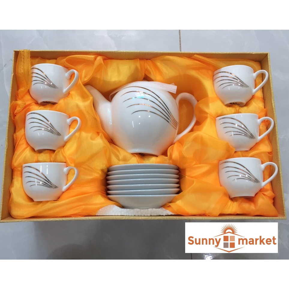 Bộ bình trà gốm sứ cao cấp kèm 6 ly bộ tách trà dùng làm quà tặng bộ ấm chén sang trọng
