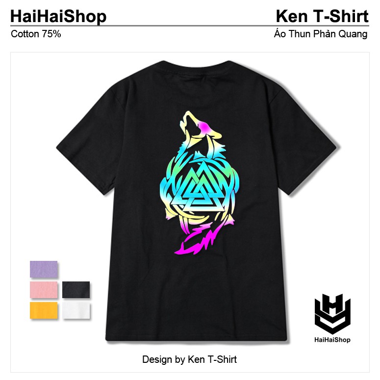 Áo Thun Phản Quang Chó Sói Tam Giác Cotton 75%, Form rộng Unisex, nam nữ Đẹp Ken T-Shirt.