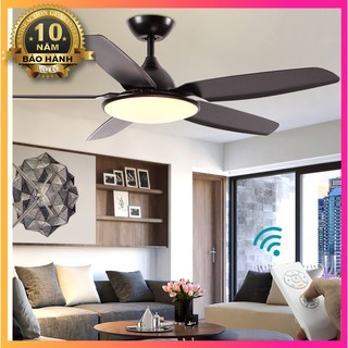 Đèn quạt trần Động Cơ DC Siêu Mát, Quạt Trần đèn phòng khách, phòng ngủ Hiện Đại SLY2118D[5 Cánh Nhựa ABS Đen, Đèn LED]
