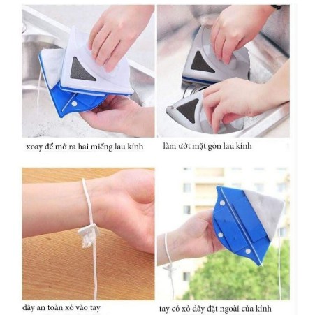 Bộ lau kính 2 mặt, Dụng cụ lau kính 2 mặt nam châm lau cửa kính cao tầng sạch tiện dụng lau kính nam châm, 1 lần sạch