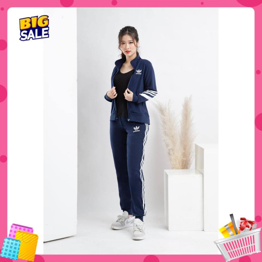 [Full size- không mũ] Bộ quần áo thể thao nữ thu đông nỉ da cá loại 1 nhãn hiệu DAS kiểu dáng sọc thời trang hottrend