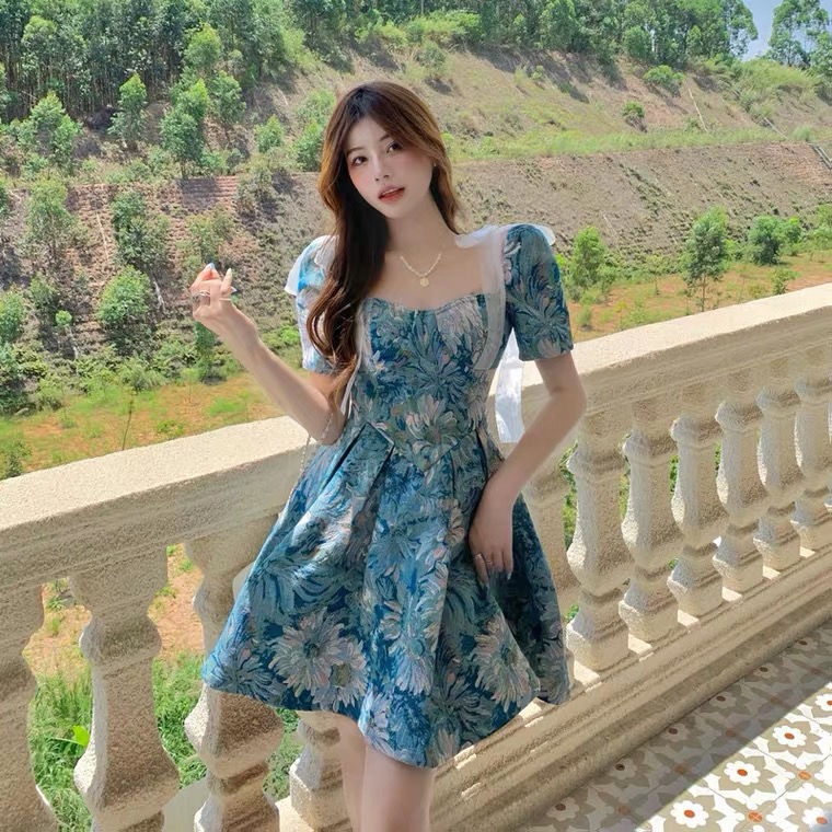 Đầm hoa tay phồng đáng yêu duyên dáng thời trang cho nữ