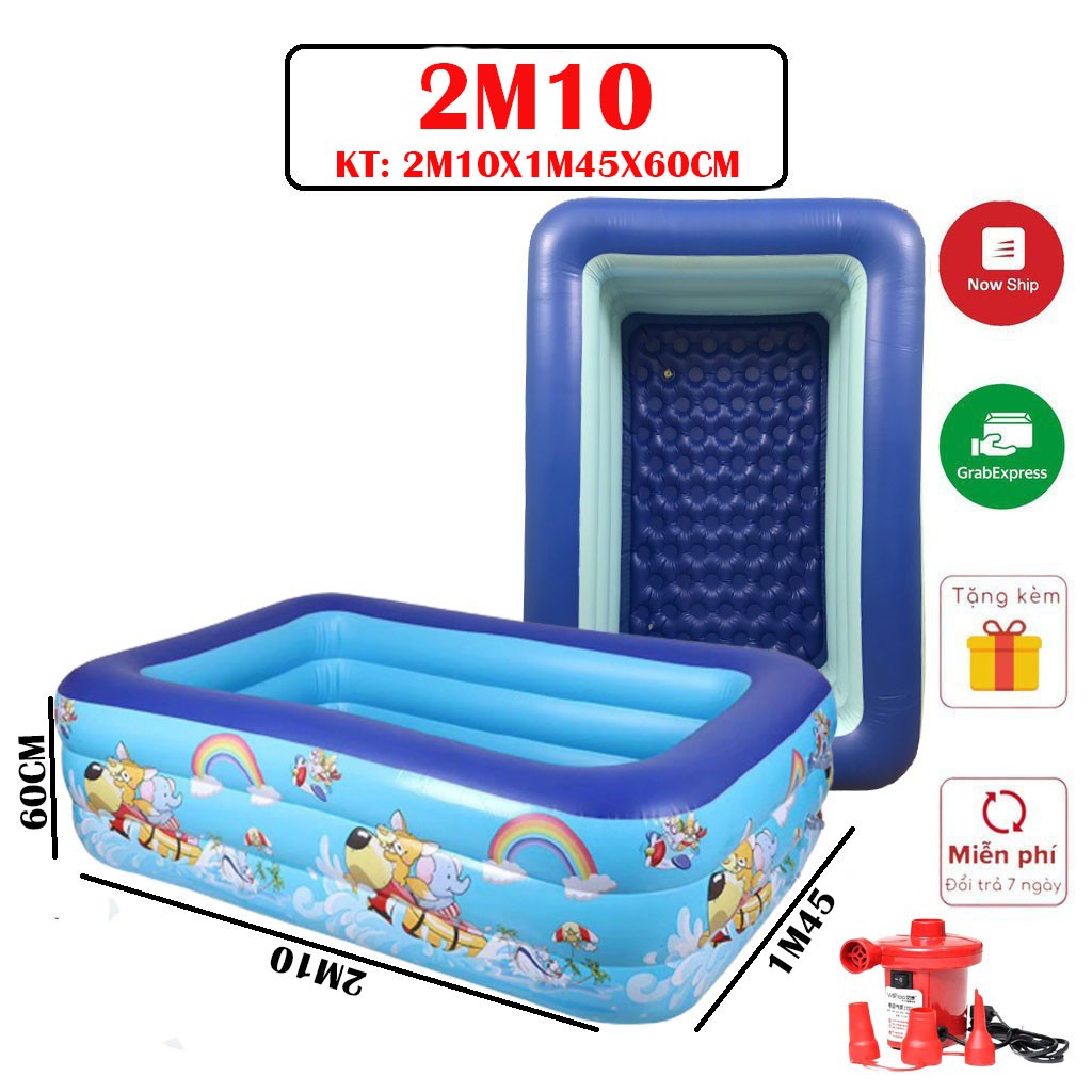 Bể Bơi Phao Cho Bé 210*135*60cm Swimming Pool Kèm Bơm Điện (tặng keo và 2 miếng dán)