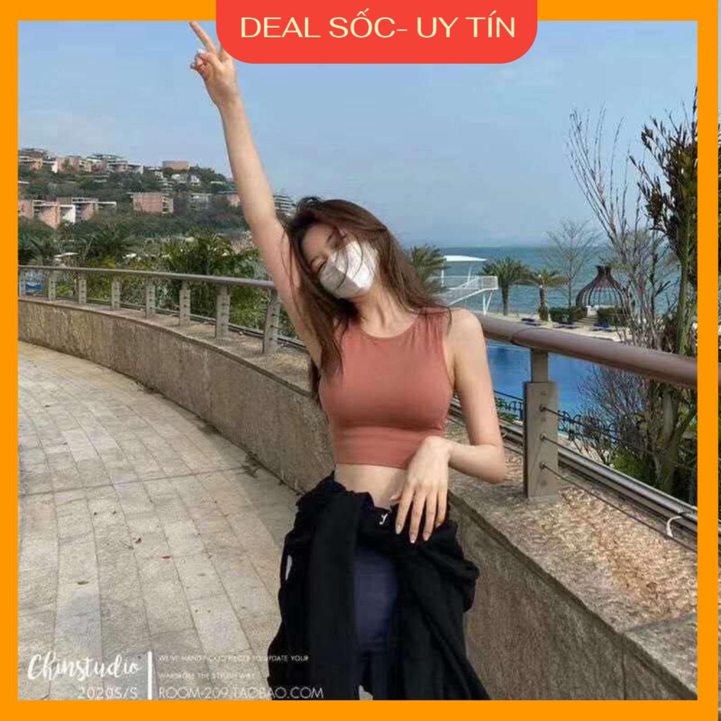 Áo croptop ba lỗ trơn siêu đẹp có kèm đệm ngực