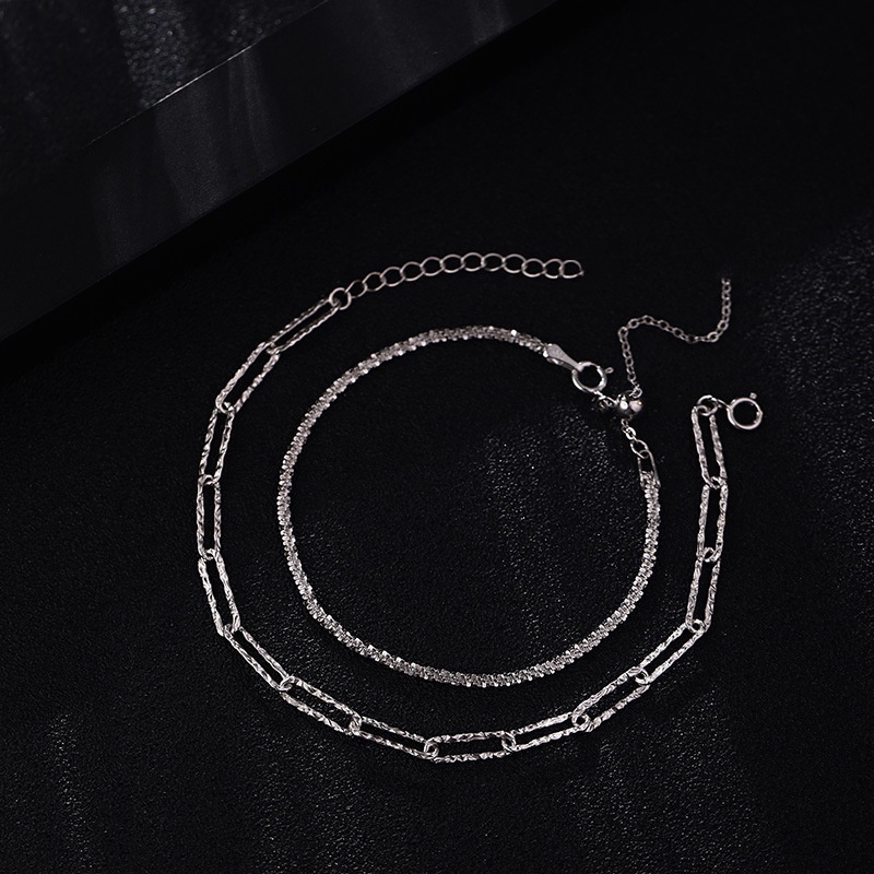 Vòng Tay 2 Pcs Korea Style Silver Link Chain Bracelet Sparkling Multi Layer Party Bracelets Set for Women Jewelry Gift