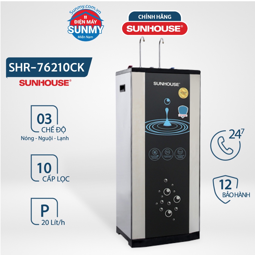 Máy Lọc Nước RO Sunhouse SHR76210CK 10 Lõi 3 chế độ nước nóng nguội lạnh - hàng trưng bày bảo hành chính hãng