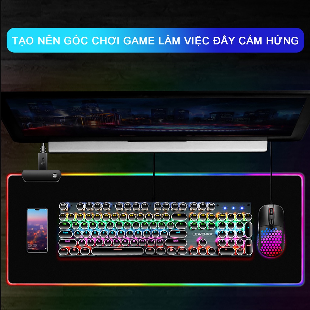 Bàn Di Chuột LED RGB Chơi Game Size Lớn Phát Sáng Nhiều Màu, Pad Chuột Có Lớp Cao Su Chống Trượt Siêu Tốt Siêu Bền