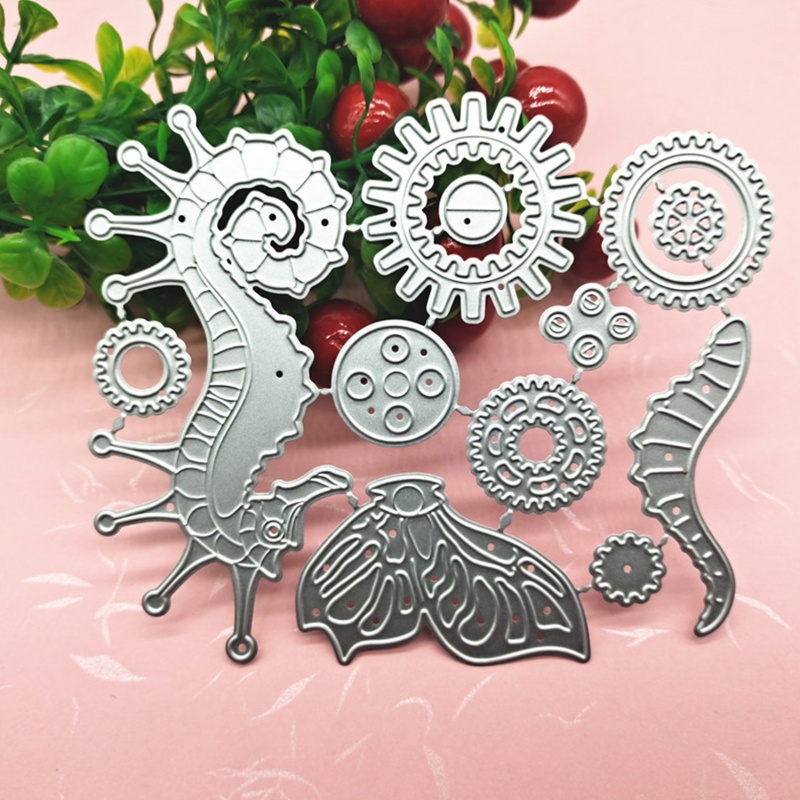 GREE Aoto Khuôn Cắt Giấy Kim Loại Hình Bánh Răng Cá Ngựa Bay Steampunk DIY Cho Album Ảnh Hy Lạp