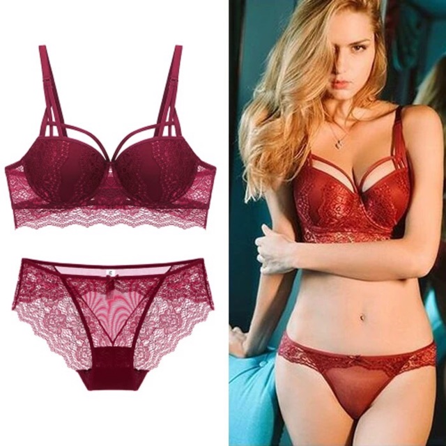(Thanh lý) Bộ Đồ Lót Ren Có Gọng Nâng Ngực Push Up Mới S193