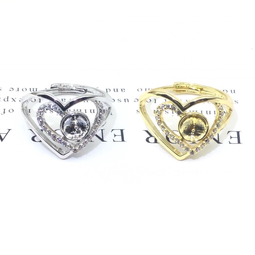 [N8B3] Phụ kiện trang sức (DIY) - Khay nhẫn bạc trống vân trơn kiểu đôi tim nạm đá làm nhẫn đính ngọc