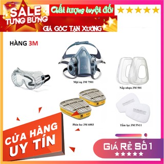 Bộ Mặt Nạ Phòng Độc 3M 7501 Kèm Phin Lọc 3M6003 -Mặt nạ Phun Thuốc Sâu Phun Sơn,Chống Bụi Chống Khói Độc Chống Hóa Chất