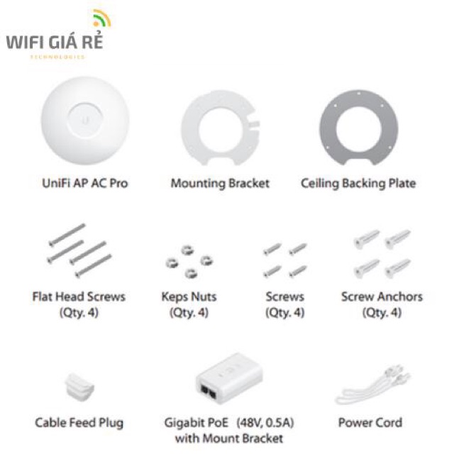 Thiết bị phát sóng WiFi Ubiquiti UniFi AP AC Pro hỗ trợ 150user đồng thời, tốc độ 1300Mbps, BH 2 năm, Hàng Chính Hãng