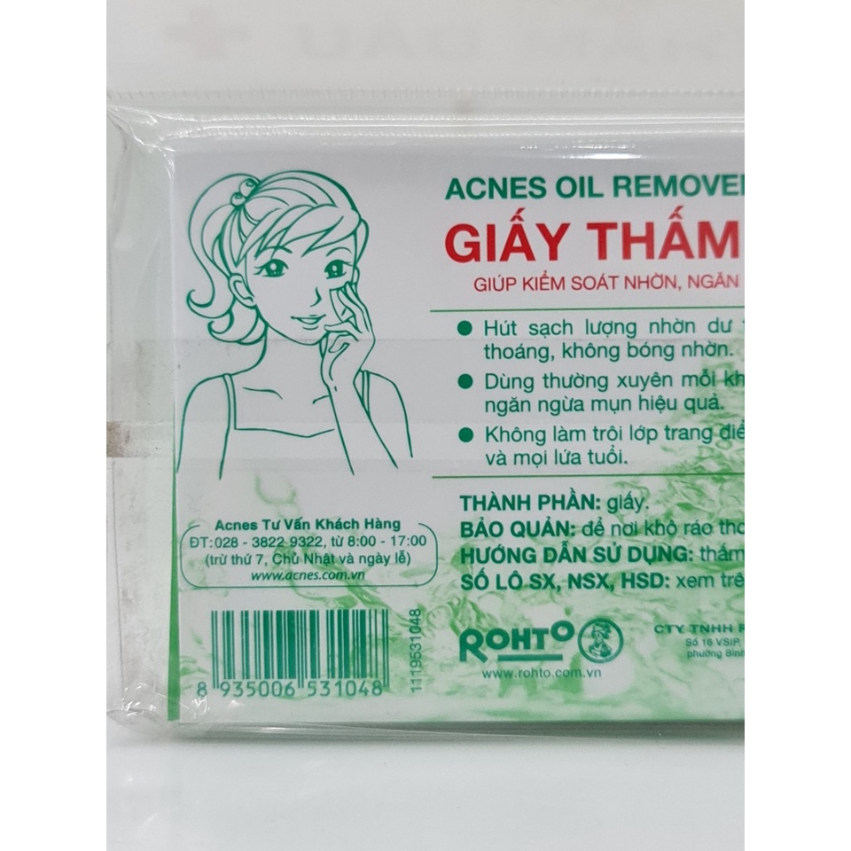 Hộp 100 Tờ Giấy Thấm Dầu Kiểm Soát Nhờn Ngừa Mụn Acnes Oil Remover Paper