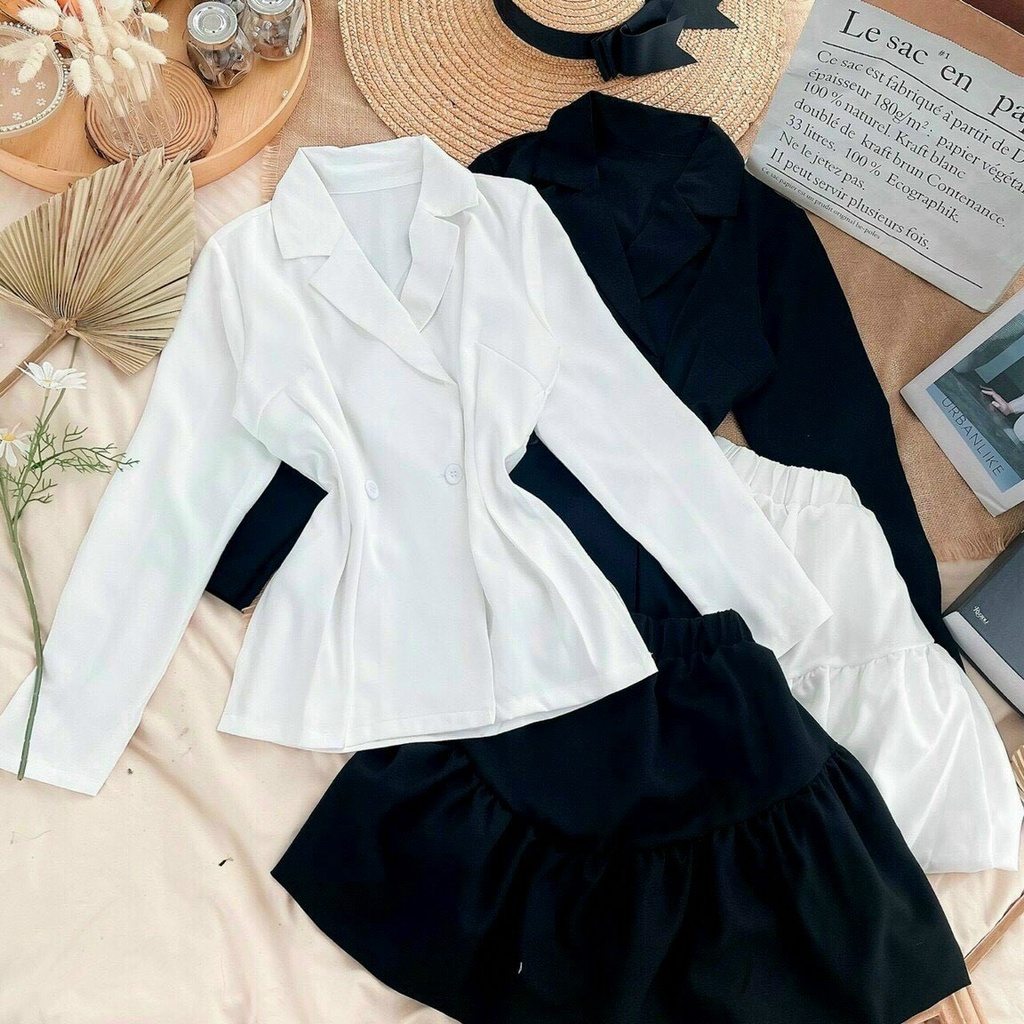 SET ÁO VEST  TAY DÀI + CHÂN VÁY XOÈ 🖤  Chất vải cao cấp cực dầy đẹp mịn mát. Sét rời tháo mix ti tỉ đồ. Set cho bạn gái