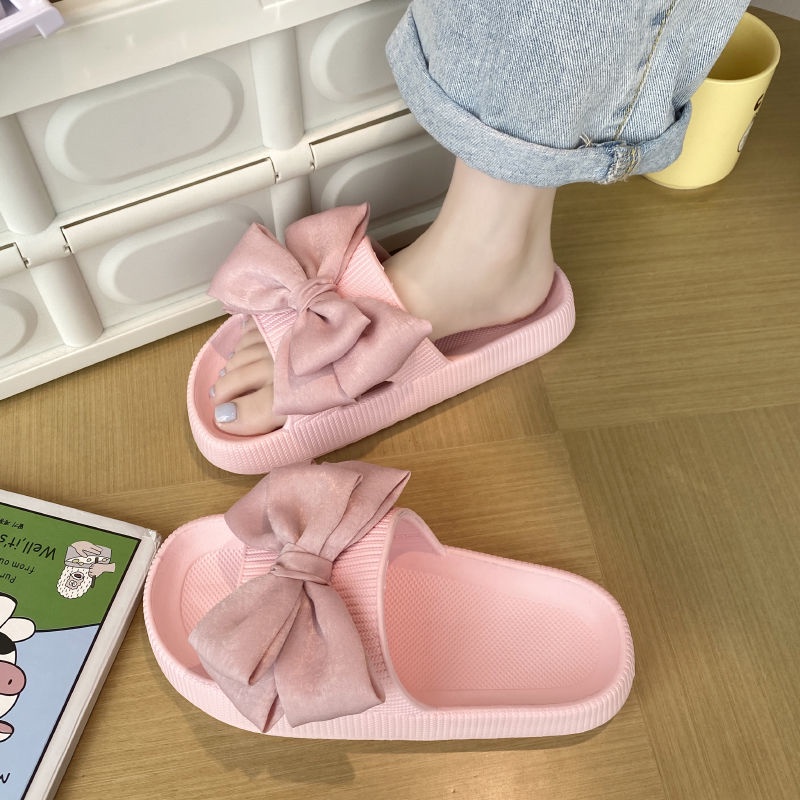 Dép Đi Trong Nhà Đế Dày Khử Mùi Chống Trượt Đính Nơ Dễ Thương