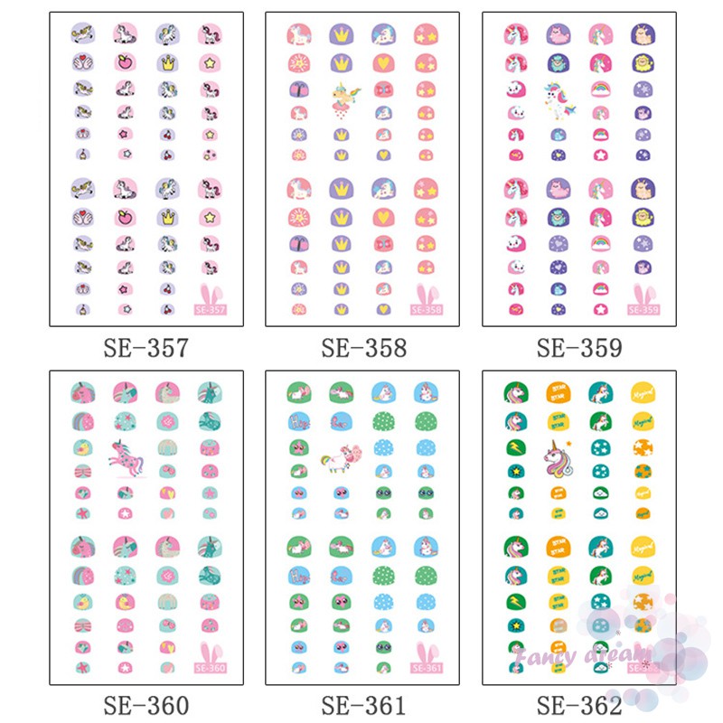 Hình dán móng tay kỳ lân dễ thương không độc hại cho trẻ em