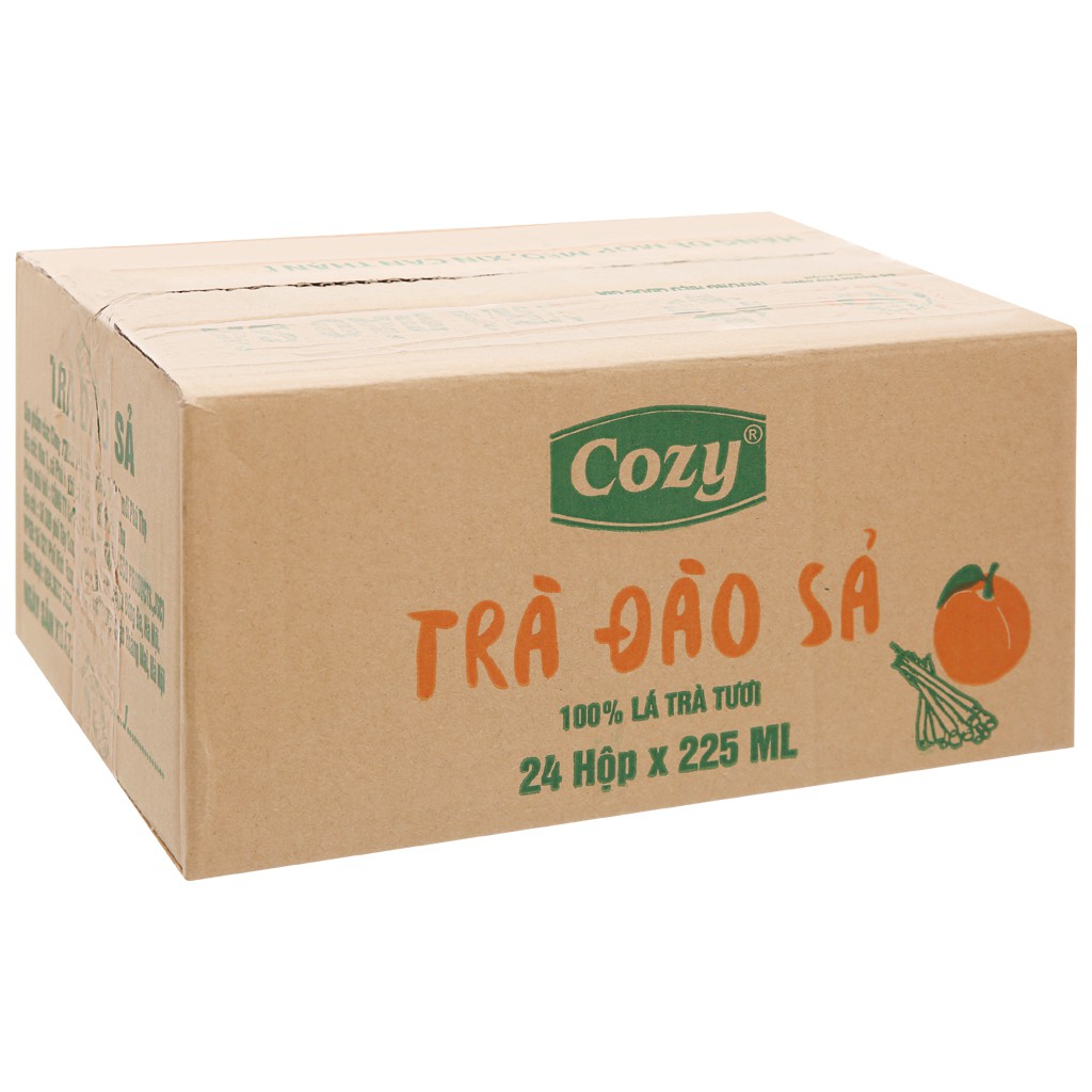 Trà Cozy thùng 24 hộp 225ml (trà vải, trà đào xả, trà tắc, trà sữa đào, trà sữa matcha) - trà hoa quả uống liền