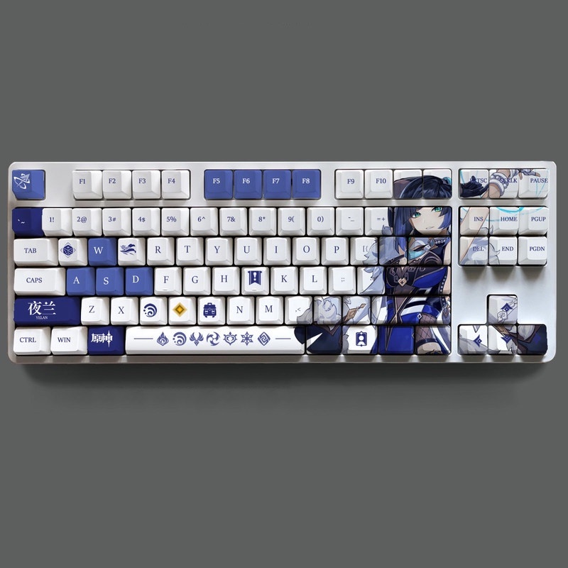 Ye Lan Theme Keycap Genshin Impact Keycap OEM Profile PBT Thuốc nhuộm-Thăng hoa Bàn phím cơ Keycap Anime Keycap 108 Phím