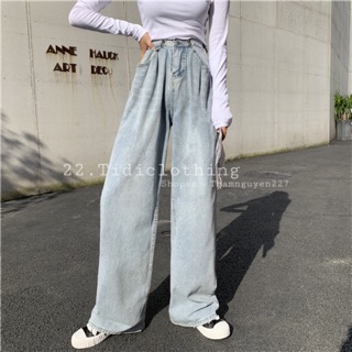 Quần jeans ulzzang gài eo ống rộng / quần bò retro ống suông dáng dài