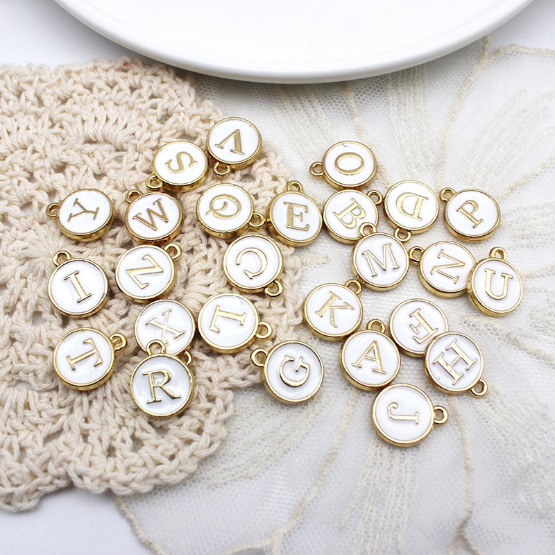 1 Mặt Dây Chuyền Hình Chữ Cái Đầu Tròn Tráng Men Trắng 12*15mm