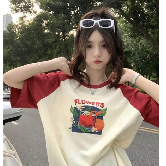 Áo thun ngắn tay Peppermint 52260 in họa tiết thời trang mùa hè Hàn Quốc cho nữ